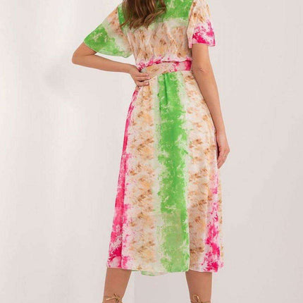 Chic Midi Dress With Colorful Prints And Coordinating Belt