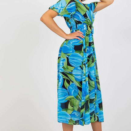 Chic Midi Dress With Colorful Prints And Coordinating Belt