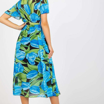 Chic Midi Dress With Colorful Prints And Coordinating Belt