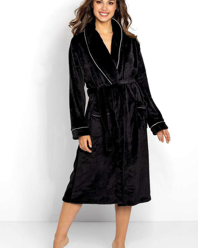 Elegant Women's Polyester Loungewear Bathrobe with Stylish Tie Belt