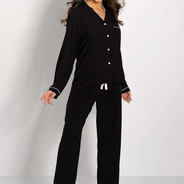 Chic Viscose Pajama Set for Women with Sophisticated Piping Details