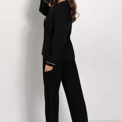 Chic Viscose Pajama Set for Women with Sophisticated Piping Details