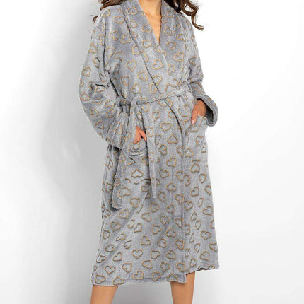 Sophisticated Gray Heart-Patterned Women's Bathrobe - Luxurious Comfort Choice