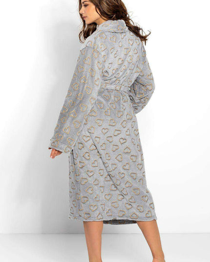 Sophisticated Gray Heart-Patterned Women's Bathrobe - Luxurious Comfort Choice