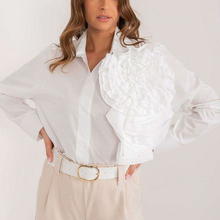 Chic Floral Adorned Long Sleeve Cotton Top