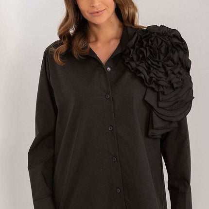 Chic Floral Adorned Long Sleeve Cotton Top