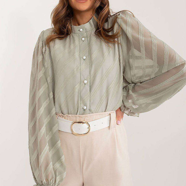 Chic Women's Long Sleeve Blouse with Elegant Stand-Up Collar