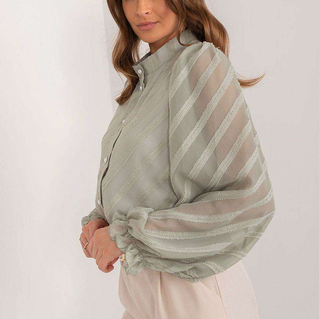 Chic Women's Long Sleeve Blouse with Elegant Stand-Up Collar