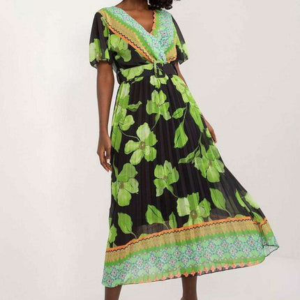 Elegant Frilled Sleeve Summer Dress With Chic Wrap Neckline