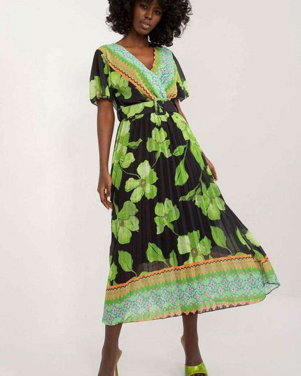 Elegant Frilled Sleeve Summer Dress With Chic Wrap Neckline