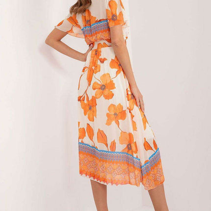 Elegant Frilled Sleeve Summer Dress With Chic Wrap Neckline