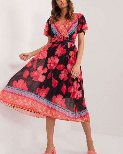 Elegant Frilled Sleeve Summer Dress With Chic Wrap Neckline