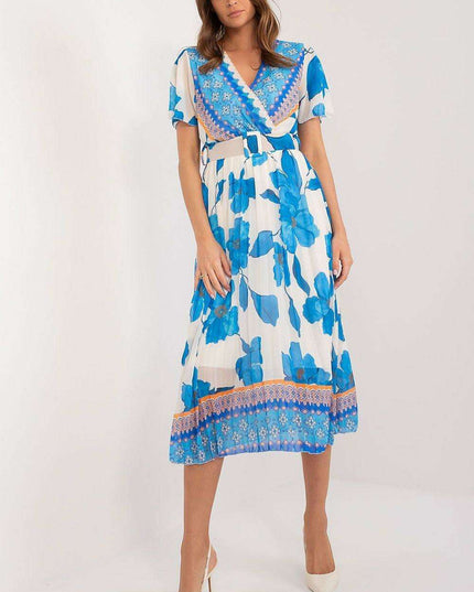 Elegant Frilled Sleeve Summer Dress With Chic Wrap Neckline