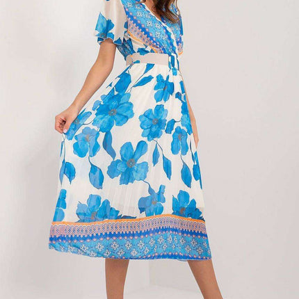 Elegant Frilled Sleeve Summer Dress With Chic Wrap Neckline
