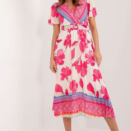 Elegant Frilled Sleeve Summer Dress With Chic Wrap Neckline