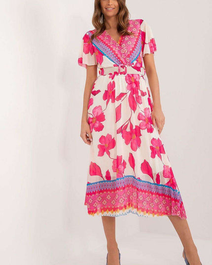 Elegant Frilled Sleeve Summer Dress With Chic Wrap Neckline