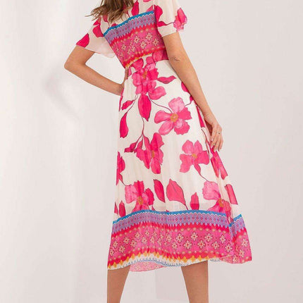 Elegant Frilled Sleeve Summer Dress With Chic Wrap Neckline