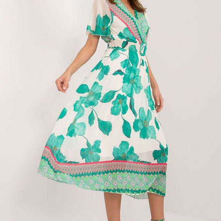 Elegant Frilled Sleeve Summer Dress With Chic Wrap Neckline