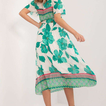 Elegant Frilled Sleeve Summer Dress With Chic Wrap Neckline