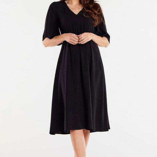 Elegant Viscose Day Dress with Flared Hem