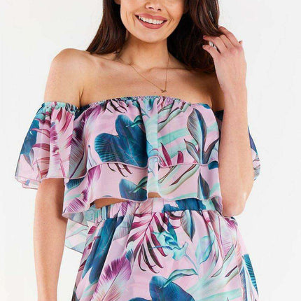 Elegant Ruffled Chiffon Top with Comfortable Elastic Neckline