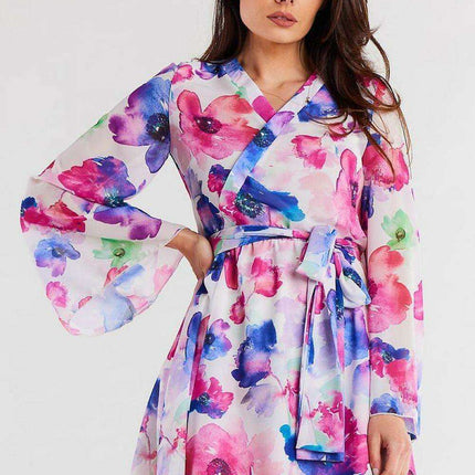 Chic Pleated Chiffon Kimono Dress with Adjustable Belt