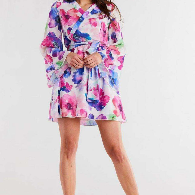 Chic Pleated Chiffon Kimono Dress with Adjustable Belt