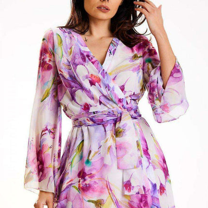 Chic Pleated Chiffon Kimono Dress with Adjustable Belt