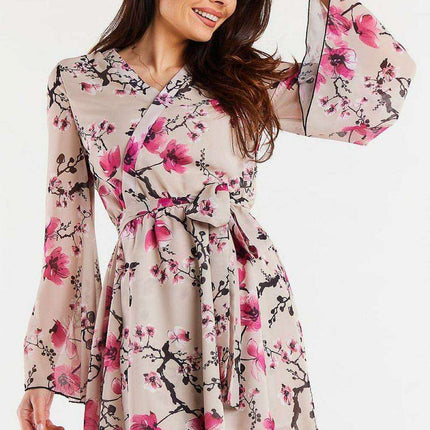 Chic Pleated Chiffon Kimono Dress with Adjustable Belt