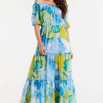Elegant Flutter Sleeve Chiffon Maxi Dress with Elastic Waistband