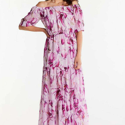 Elegant Flutter Sleeve Chiffon Maxi Dress with Elastic Waistband