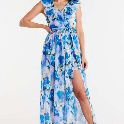 Elegant Ruffled Chiffon Daydress with Waist-Cinching Belt