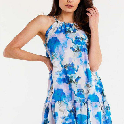 Elegant Ruffle-Detail Chiffon Day Dress with Adjustable Waistband