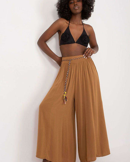 Sophisticated Viscose High-Waisted Wide Leg Trousers with Stylish Tie Belt