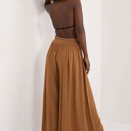 Sophisticated Viscose High-Waisted Wide Leg Trousers with Stylish Tie Belt