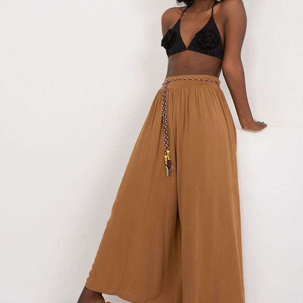 Sophisticated Viscose High-Waisted Wide Leg Trousers with Stylish Tie Belt