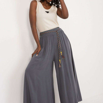 Sophisticated Viscose High-Waisted Wide Leg Trousers with Stylish Tie Belt