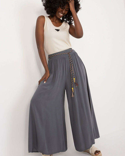 Sophisticated Viscose High-Waisted Wide Leg Trousers with Stylish Tie Belt