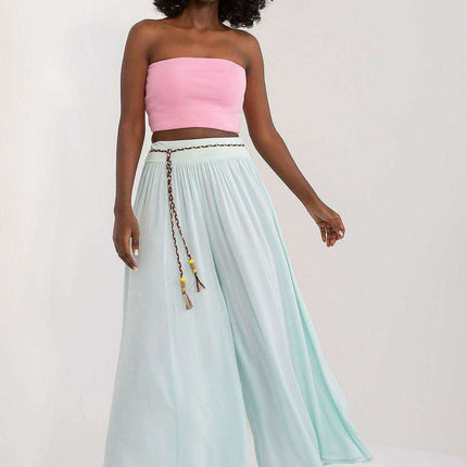Sophisticated Viscose High-Waisted Wide Leg Trousers with Stylish Tie Belt