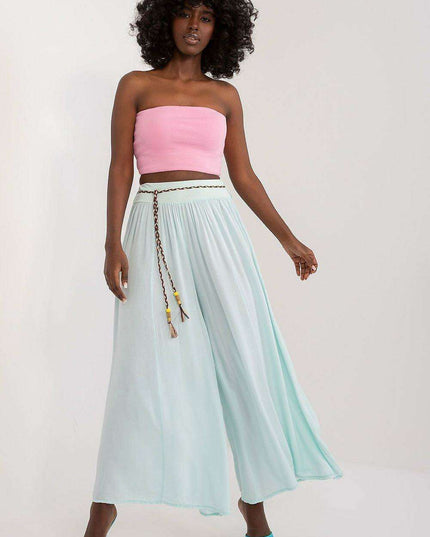 Sophisticated Viscose High-Waisted Wide Leg Trousers with Stylish Tie Belt