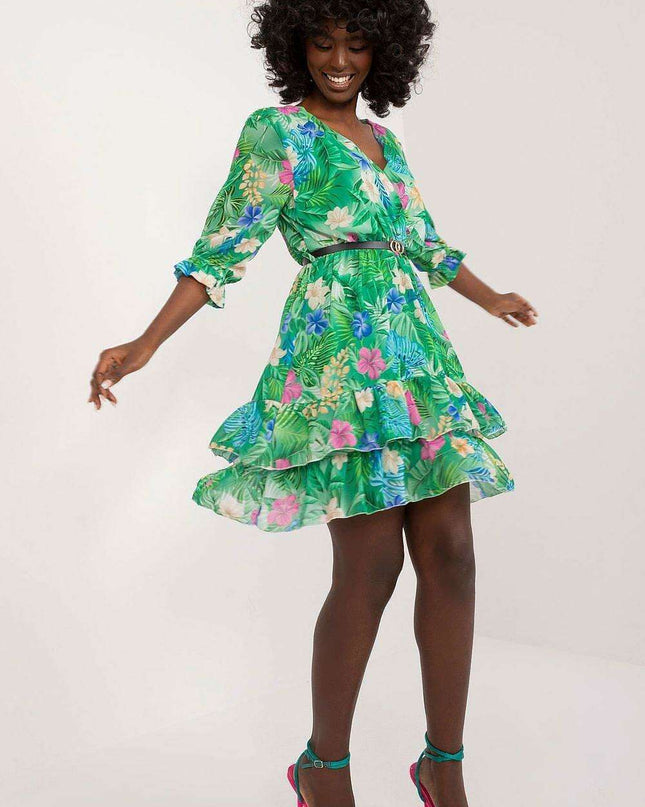 Charming Italian Floral Mini Dress For European Style