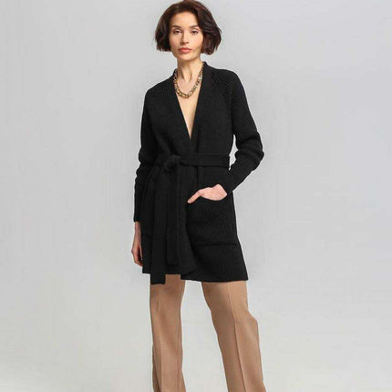 Chic Ribbed Knit Tie-Belt Cardigan