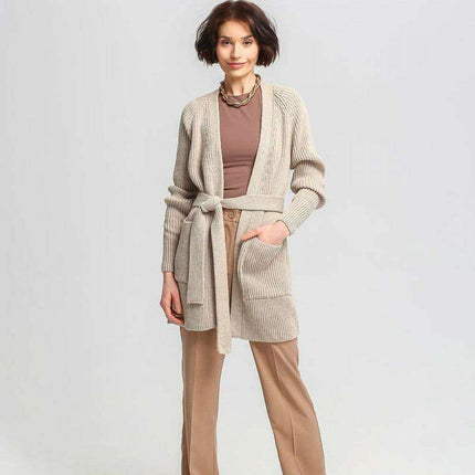 Chic Ribbed Knit Tie-Belt Cardigan