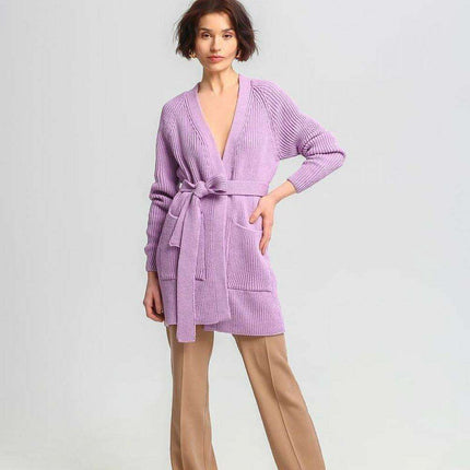 Chic Ribbed Knit Tie-Belt Cardigan