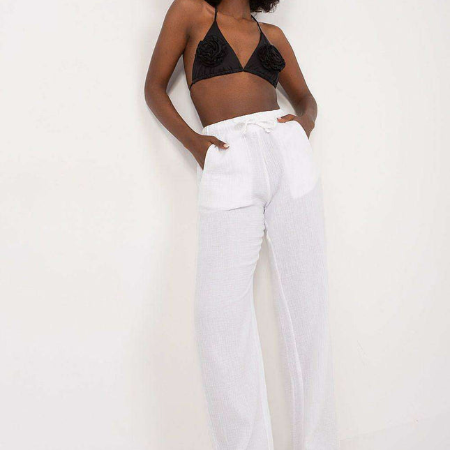 Elegant High-Waisted Muslin Cotton Trousers for Women