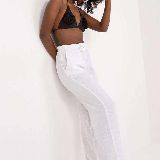 Elegant High-Waisted Muslin Cotton Trousers for Women