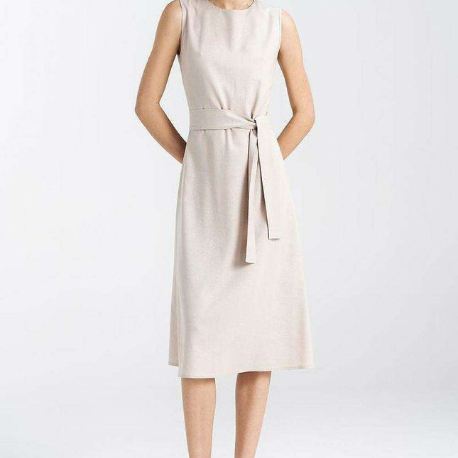 Elegant Midi Summer Dress With Waist Cinching Belt Classic