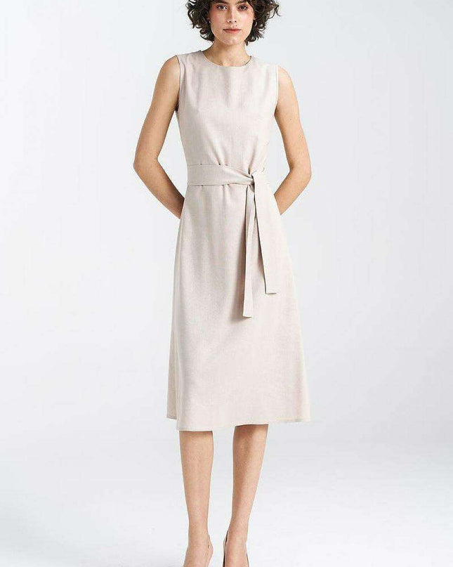 Elegant Midi Summer Dress With Waist Cinching Belt Classic