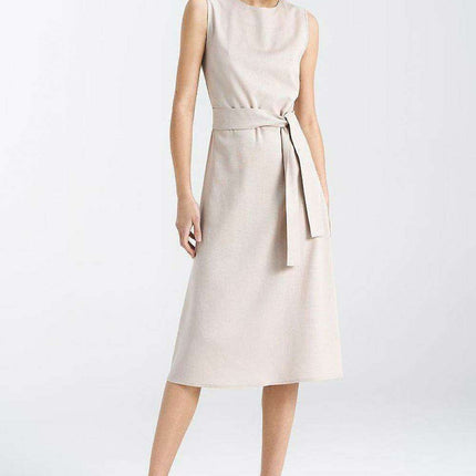 Elegant Midi Summer Dress With Waist Cinching Belt Classic