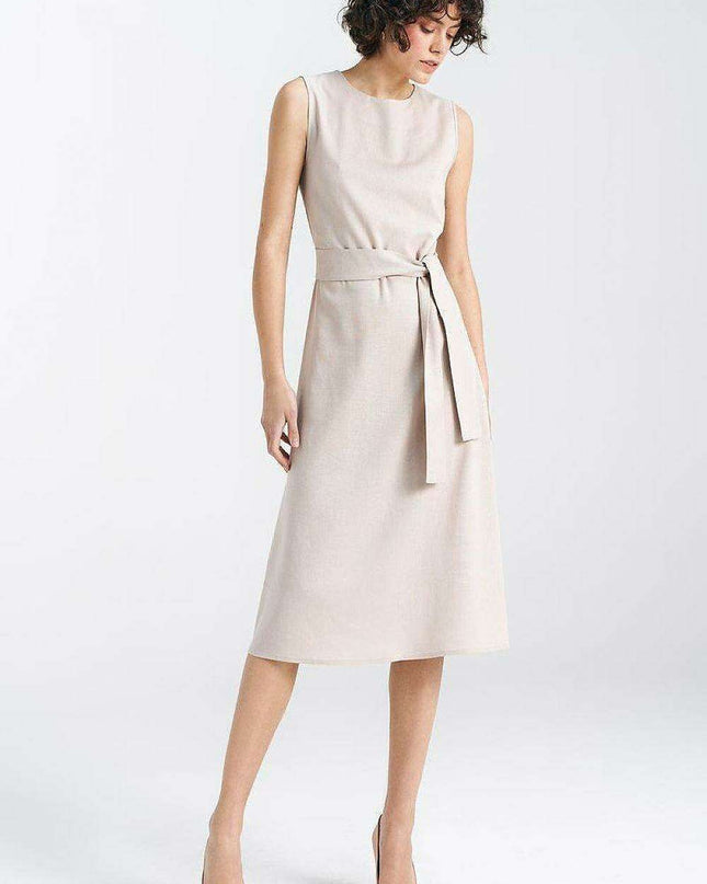 Elegant Midi Summer Dress With Waist Cinching Belt Classic